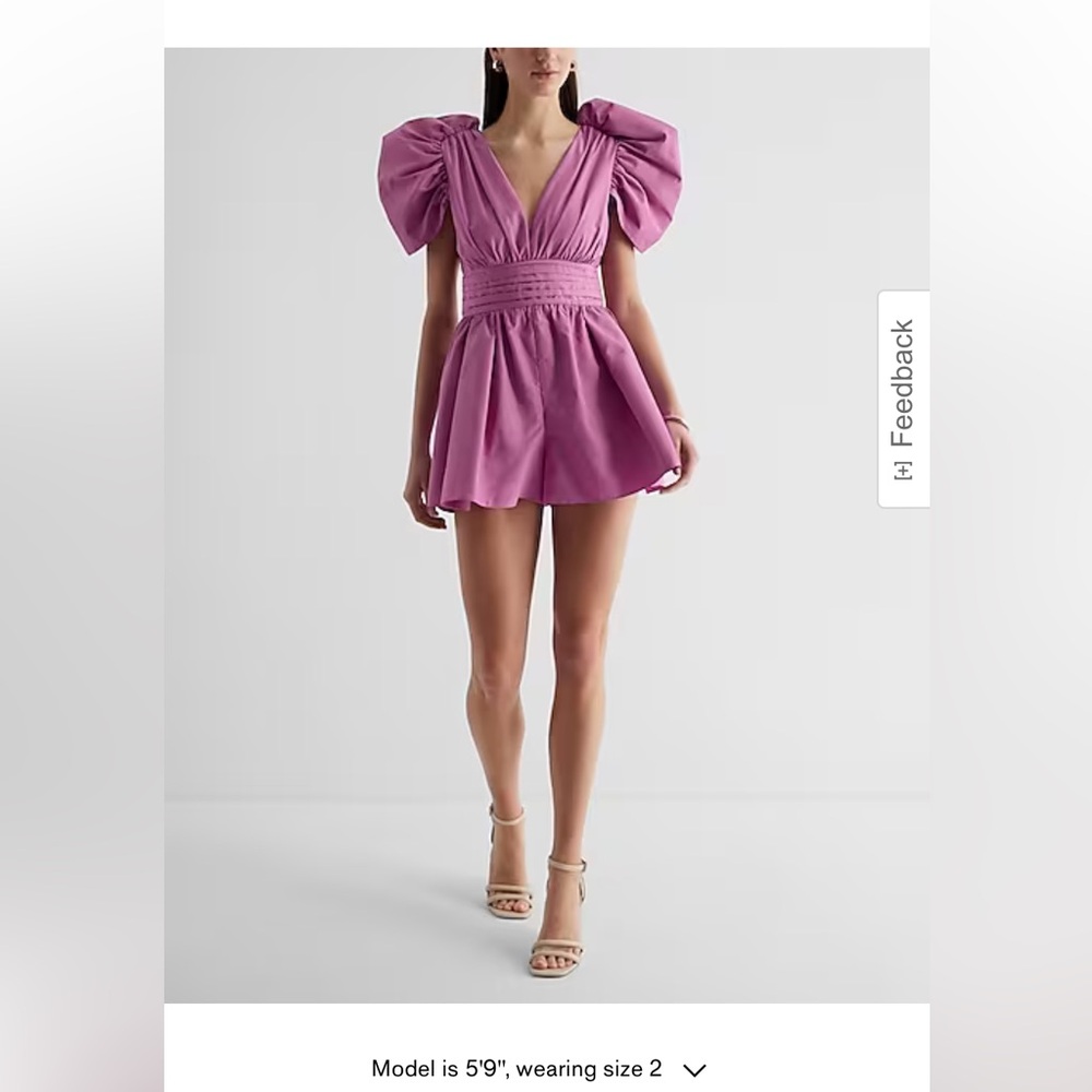 V neck puff sleeve pleated romper, express! Never worn, has tags.